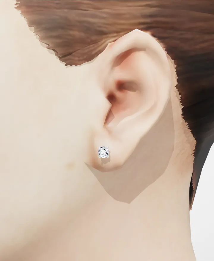 Lab grown diamond stud earring shown on the ear in 3D