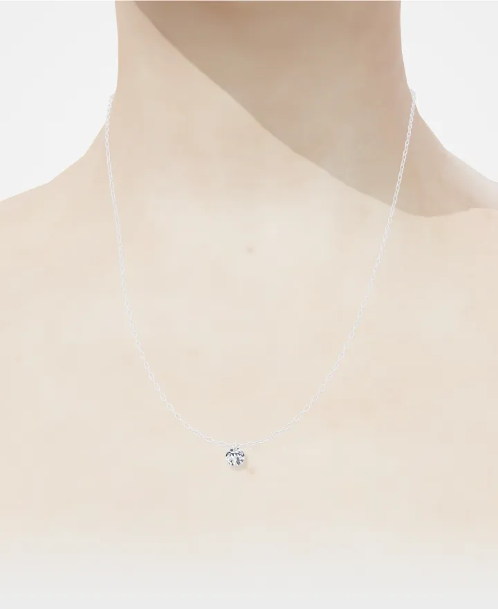 Diamond solitaire pendant necklace shown on the neck in 3D
